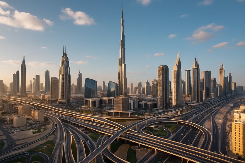 Dubai city roads and skyline Dubai city roads and skyline