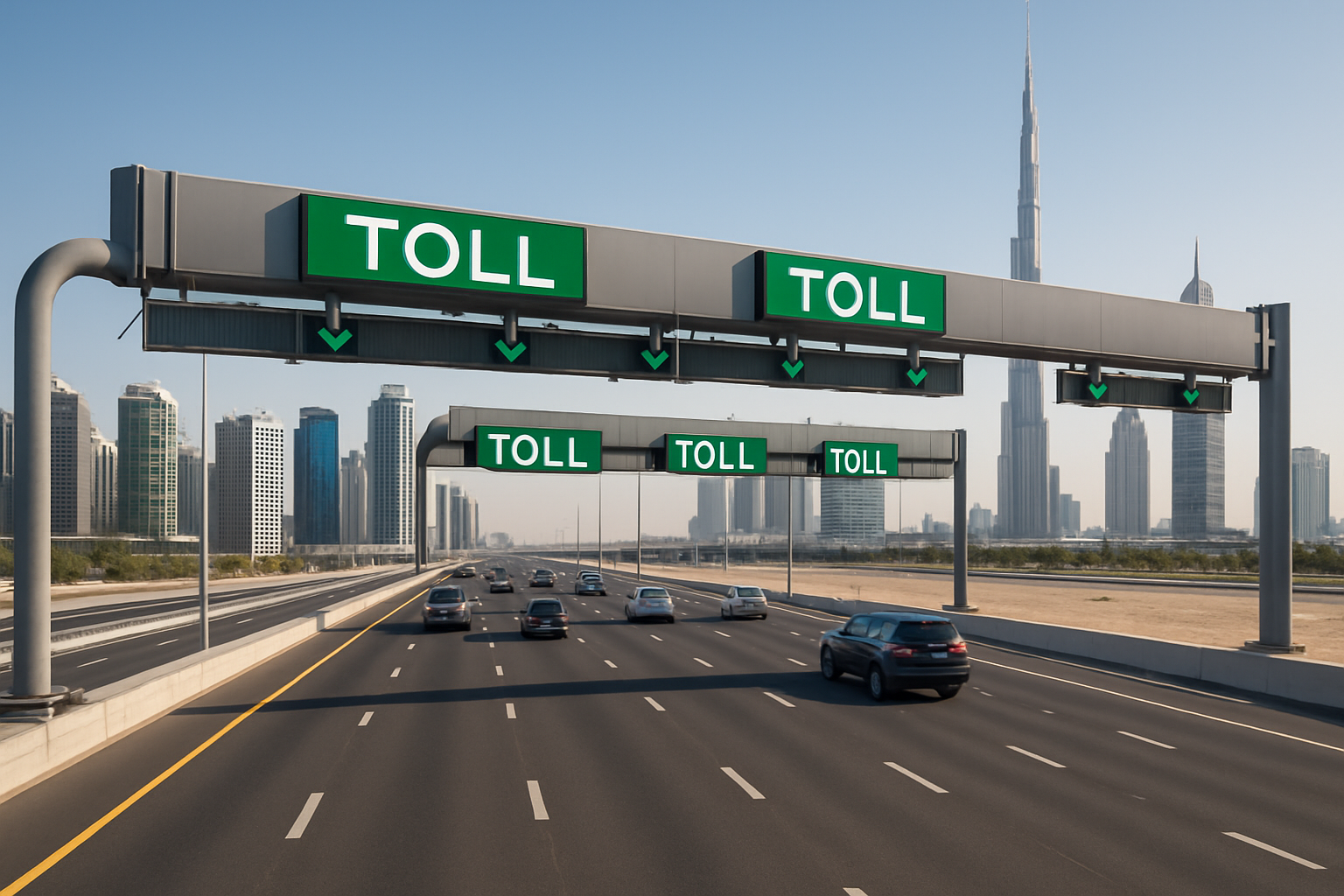 Modern highway in Dubai with electronic toll gates