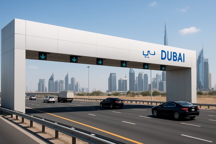 Modern toll gate on a Dubai highway Modern toll gate on a Dubai highway